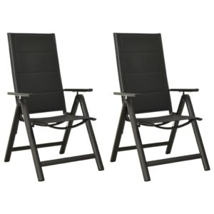 Skladacie záhradné stoličky 2 ks textilén a hliník čierne