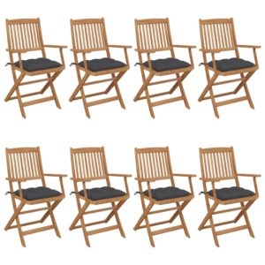 Skladacie záhradné stoličky 8 ks s podložkami akáciový masív