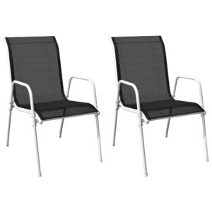 Stohovateľné záhradné stoličky 2 ks čierne oceľ a textilén