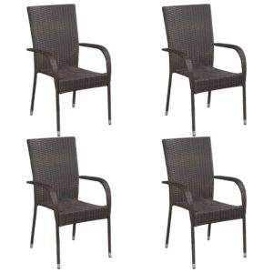 Stohovateľné vonkajšie stoličky 4 ks polyratan hnedé