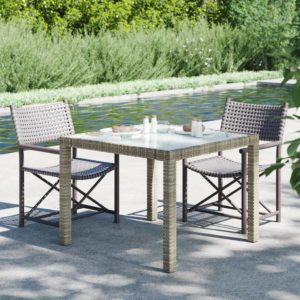 Záhradný stôl 90x90x75 cm tvrdené sklo a polyratan sivý