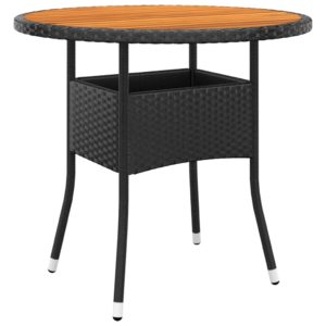 Záhradný stôl Ø80x75 cm akáciové drevo a polyratan čierny