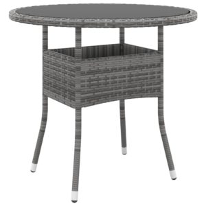 Záhradný stôl Ø80x75 cm tvrdené sklo a polyratan sivý