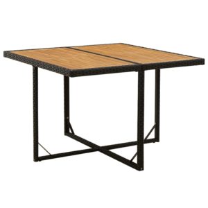 Záhradný stôl čierny 109x107x74 cm polyratan a masívna akácia