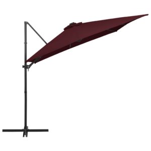 Závesný slnečník s LED svetlami bordovo-červený 250x250 cm - Image 4