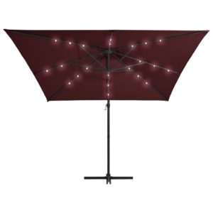 Závesný slnečník s LED svetlami bordovo-červený 250x250 cm - Image 5