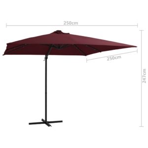Závesný slnečník s LED svetlami bordovo-červený 250x250 cm - Image 9