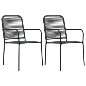 Záhradné stoličky 2 ks čierne bavlnené šnúry a oceľ