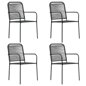 Záhradné stoličky 4 ks čierne bavlnené šnúry a oceľ