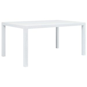 Záhradný stôl biely 150x90x72 cm plastový s ratanovým vzhľadom